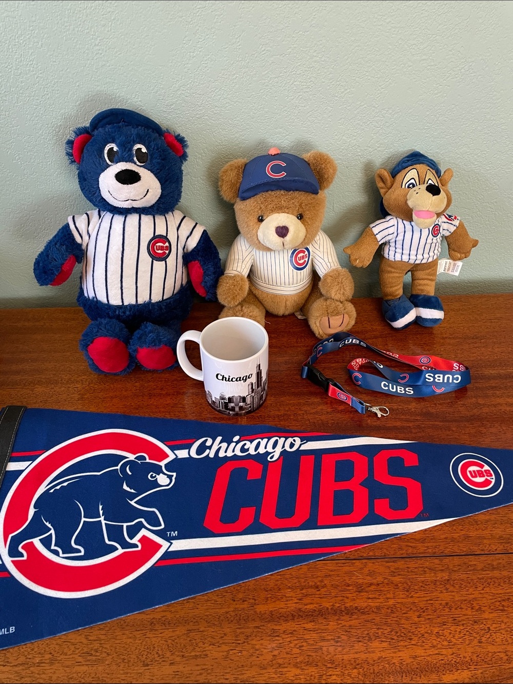 Chicago Cubs Fan Gear- Pennant Flag, Plush Bears, Lanyard and Chicago Mug
